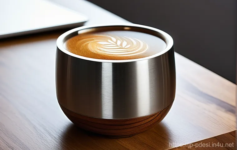 제품디자인과 그래픽디자인의 차이 - **Prompt for Product Design:**
    "A close-up, high-angle shot of a minimalist, sleek smart mug mad...