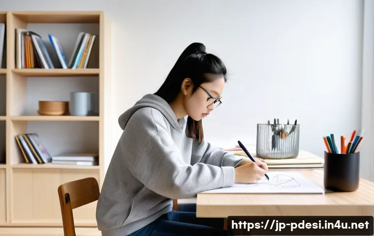 제품디자인 실기 시험에서 주의할 점 - **Prompt 1: Focused Design Student in a Modern Studio**
    A young East Asian female product design...