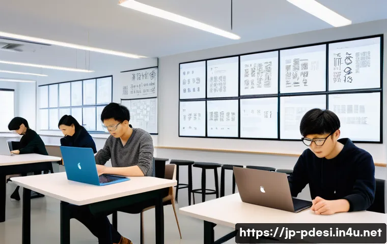 제품디자인 관련 학습 자료 추천 - A modern design workshop scene in Japan, featuring a diverse group of young adults engaged in hands-...
