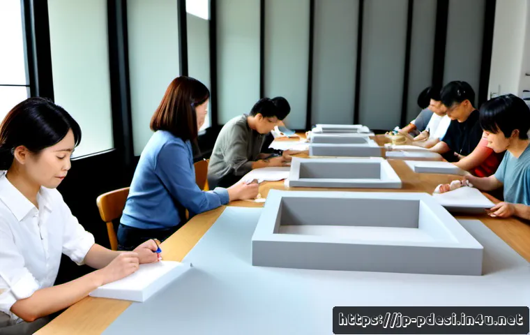 제품디자인 워크샵에서 배우는 실질적 기술 - Photorealistic product design workshop in a bright modern Japanese studio, diverse adult participant...